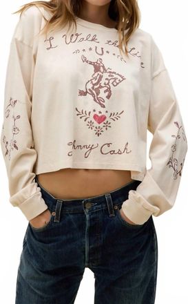 Daydreamer Johnny Cash Walk The Line Meet & Greet Long Sleeve Top In Dirty White