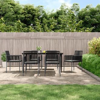 vidaXL Vidaxl - Set Comedor Jard&iacute;n 7 Pzas Y Cojines Acero Rat&aacute;n Sint&eacute;tico Negro