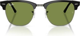 Ray-Ban Clubmaster 51mm Square Sunglasses in Matte Black On Black /Green at Nordstrom