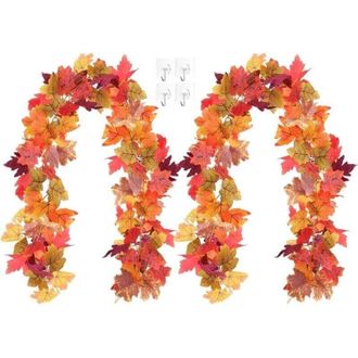 OEM Juego De 2 Guirnaldas Artificiales De Hojas De Arce, Corona De Hojas De Arce De Oto&ntilde;o De 180 Cm, Decoraci&oacute;n Oto&ntilde;al, Decoraci&oacute;n De Interiores Para Hall