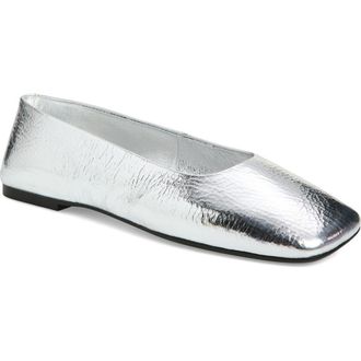 Jeffrey Campbell Listos Square Toe Flat in Silver Crinkle at Nordstrom, Size 6.5
