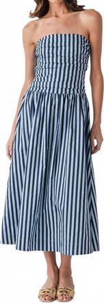 Pinch Design Striped Strapless Dress In Navy/blue