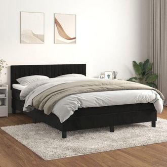 vidaXL Cama Box Spring Con Colch&oacute;n Terciopelo Negro 140x200 Cm Vidaxl