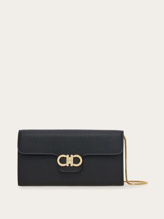 Ferragamo Women Gancini wallet with shoulder strap Black