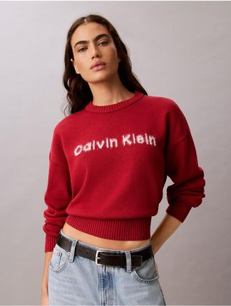 Calvin Klein Jeans Calvin Klein Womens Calvin Klein Logo Cropped Sweater - Red - XL