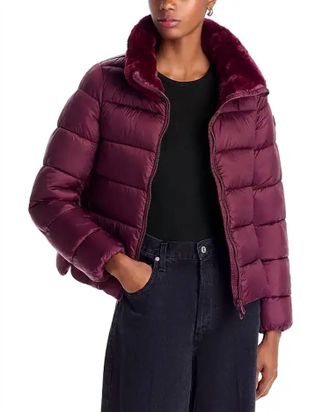 Save The Duck Mei Faux Fur Trim Quilted Jacket In Wine Red