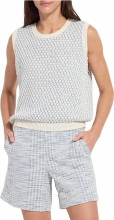 Lyss&eacute; Womens Claire Textured Mesh Sweater Shell In Ecru/azzuro