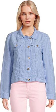 Lilly Pulitzer Seaspray Linen Jacket Womens Coat Blue Peri X Resort White : XXS, Denim/Linen