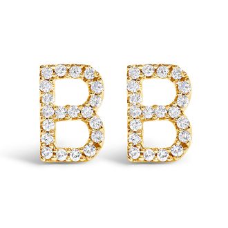 House of Brilliance 10K Gold 1/10 Cttw Diamond Initial A to Z Stud Earring