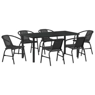 Berkfield Home 7 Piece Garden Dining Set Black Poly Rattan