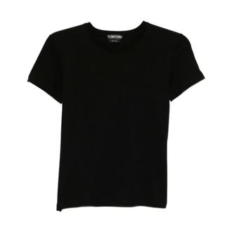 Tom Ford Tops, Dames, Zwart, XS, Katoen, Cotton Jersey T-Shirt met Tonaal TF Geborduurd Logo