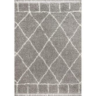Jonathan Y Designs Mercer Shag Plush Tassel Moroccan Geometric Area Rug in Gray/ivory at Nordstrom, Size 5Ft 0In X 8Ft 0In