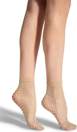 Wolford Satin Touch Dots Ankle Socks in Fairly Light/white at Nordstrom