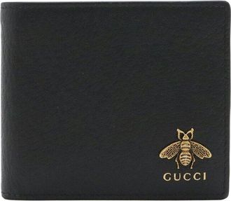 Gucci Black Leather Animalier Metal Bee Bifold Wallet (Authentic Pre-Loved)