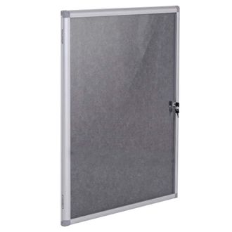 Hhg [nunca Usado] Vitrina Hhg-959, Pizarra De Corcho Con Superficie De Fieltro, De Aluminio, Con Cerradura, Accesorios Incluidos, 95 X 68 X 7 Cm, Gris