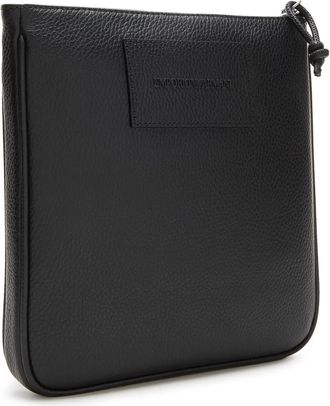 Emporio Armani Aktentaschen - Textured Black Cow Leather Messenger Bag - Gr. unisize - in Schwarz - f&uuml;r Damen