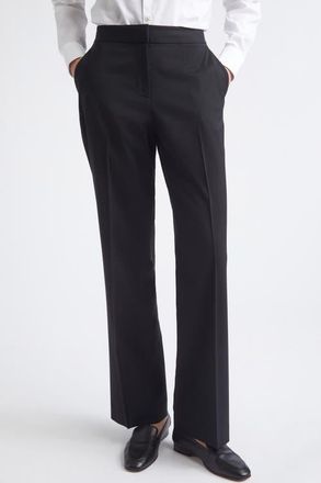 Lafayette 148 New York Irving Straight Leg Stretch Wool Pants in Black at Nordstrom, Size 0