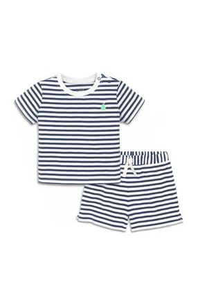 primary Baby Stripe Embroidered Set in Sunwashed Navy White Stripes at Nordstrom, Size 18-24M