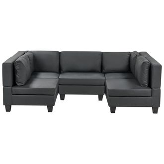 Beliani Sof&aacute; Modular Moderno 5 Plazas Tapizado Piel Sint&eacute;tica Respaldo Acolchado En Forma De U Negro Unstad