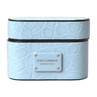 Dolce & Gabbana Funda Airpods con Logo Met&aacute;lico Azul Claro - Accessories - Mujer - Azul - ONE SIZE