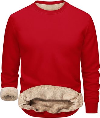 Generic Mens Sweatshirts Warm Fleece Jumpers Sherpa Lined Pullover Sweater Classic Winter Sweatshirt Mens Fleece Lined Sweatshirts Warm Jumper Winter Crewneck