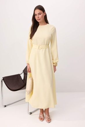 Trendyol Modest Dames Geel Effen Maxi Lang Casual Skater Modest Jurken