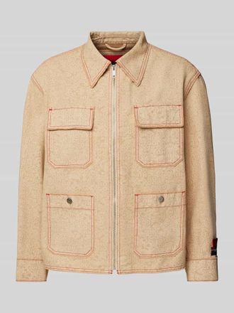 HUGO BOSS Hemdjacke mit Label-Patch Modell Gurbet in Beige, Gr&ouml;&szlig;e L