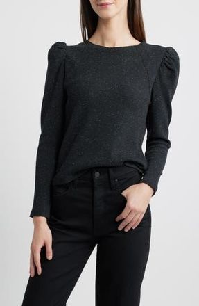 Wit & Wisdom Puff Shoulder Long Sleeve Thermal Top in Black Multi at Nordstrom Rack, Size X-Small