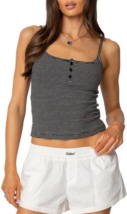 Edikted Stripe Henley Camisole in Black-And-White at Nordstrom, Size X-Small