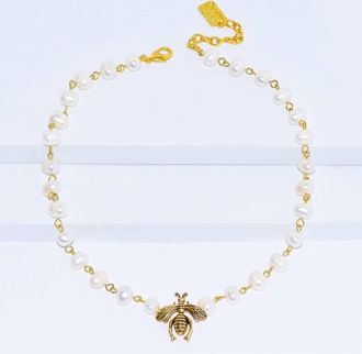 Karine Sultan Womens Flying Bee Pearl Necklace In White/ Gold