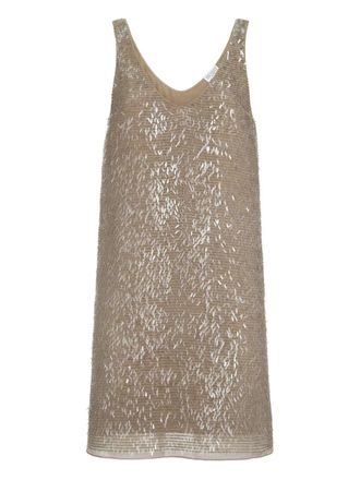 Brunello Cucinelli embroidery silk mini dress - Beige