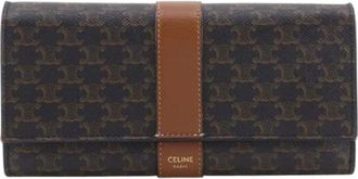 Celine Pre-owned Triomphe Large Flap Wallet PVC Long Wallet - Dames - Vintage Accessoires - Bruin - ONE Size - Vintage