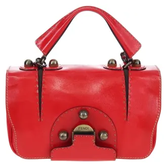 Fendi Secret Code F3 Convertible Satchel Textured Leather Red Leather Handbag (Pre-Owned)