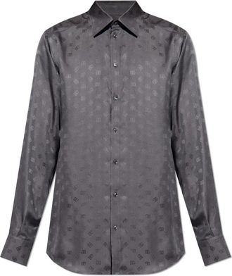 Dolce & Gabbana Zijden overhemd met monogram - Heren - Casual Overhemden - Grijs - M - Leer - Overhemden