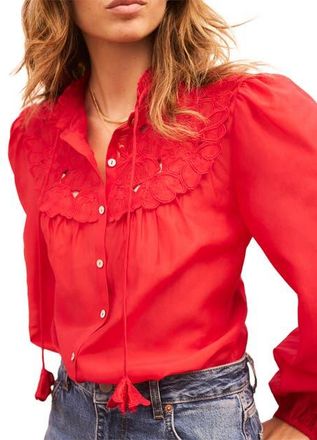 Mint Velvet Floral Detail Cutwork Blouse in Red at Nordstrom, Size X-Small