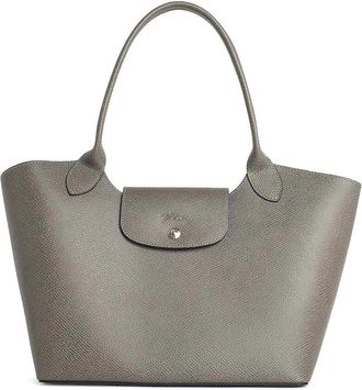 Longchamp L Shoulder Bag In Dove-Gray Leather