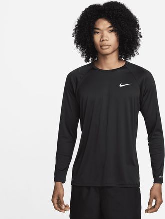 Nike Mens Swim Hydroguard Essential Dri-FIT UV Long Sleeve Top in Black | NESSA587-001