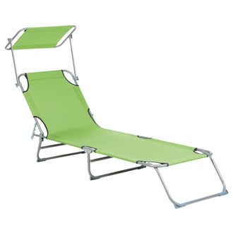 Beliani Tumbona De Jard&iacute;n Tela Verde Lima Estructura De Acero Respaldo Reclinable Plegable Dosel Desmontable Terraza Dise&ntilde;o Moderno Foligno