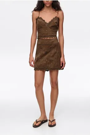 Bimba & Lola Suede Mini Skirt With Decorative Stitching in Khaki at Nordstrom, Size 36