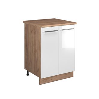 Vicco Mueble Bajo Para Fregadero Fame-line, Blanco Alto Brillo/roble Dorado, 60 Cm, Vicco