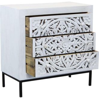 Milani Home Ohm - com&ograve; cassettiera con decoro 3 cassetti legno e ferro