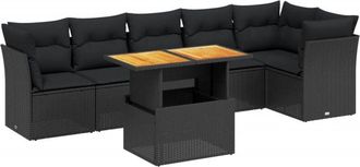 vidaXL Set De Comedor De Jard&iacute;n 7 Pzas Y Cojines Rat&aacute;n Sint&eacute;tico Negro Vidaxl