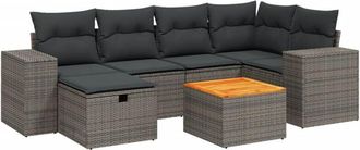 vidaXL Vidaxl - Set De Sof&aacute;s De Jard&iacute;n 7 Piezas Con Cojines Rat&aacute;n Pe Gris