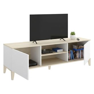 Dmora Mueble Para Tv Altus, 5 Estantes, 2 Puertas, Con Patas, 40x150x48h Cm Blanco