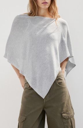 Mango Raul Asymmetrical Hem Knit Cape in Light Heather Grey at Nordstrom, Size X-Small
