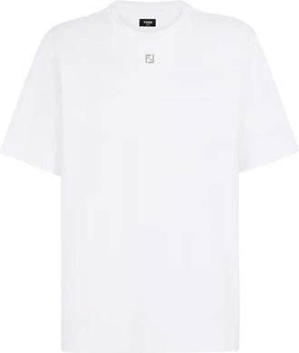 Fendi FF Metal Detail T-shirt - Heren - T-shirts - Wit - L - Katoen - Tops
