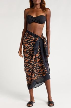 Vix Camu Print Cover-Up Sarong in Black Multi at Nordstrom