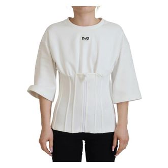 Dolce & Gabbana Tops, Dames, Wit, S, Katoen, Elegante Korset Top Blouse