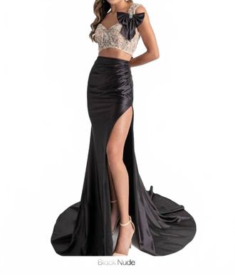 Rachel Allan One Shoulder Two-Tone Gown In Black/nude