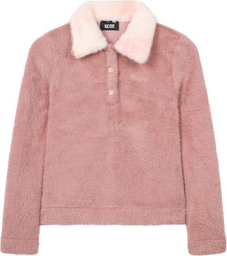 GCDS Polo van gebreide stof met imitatiebont-effect - Dames - Ronde hals truien - Roze - XS - Truien & Vesten